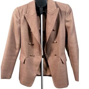 Mina Self Double Breasted Blazer Brown Metallic Thread Tailored Jacket Size S